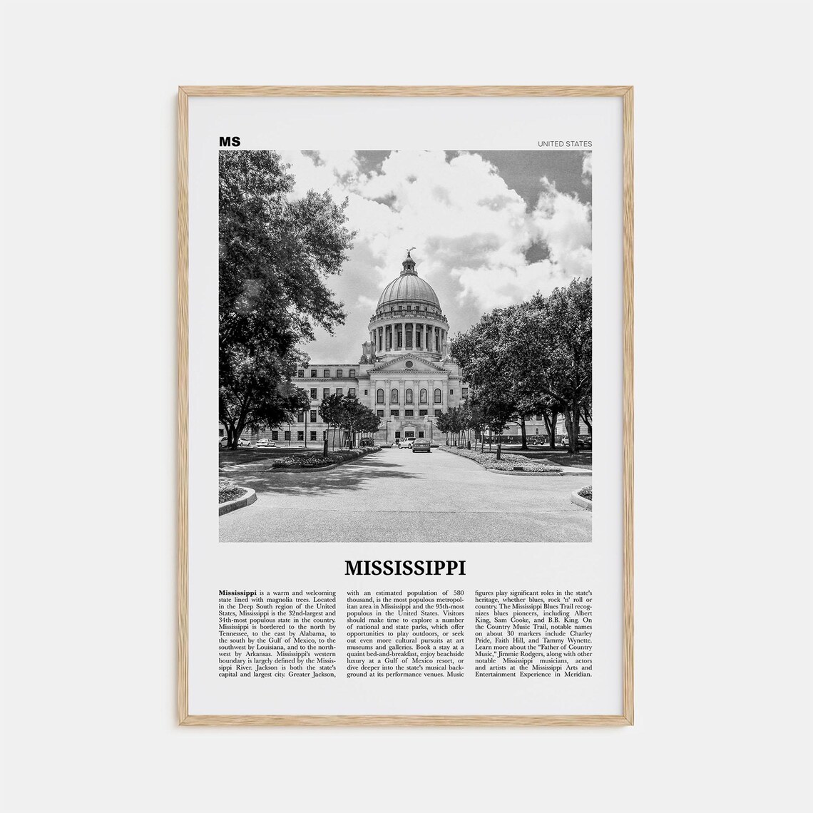 Mississippi Black And White Travel Poster, USA