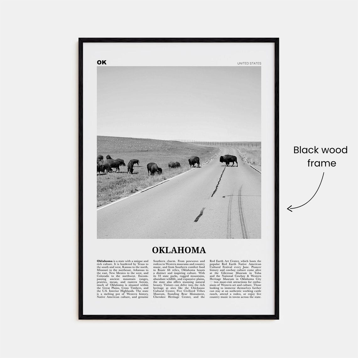 Oklahoma Black and White Travel Poster, United States - Image 3