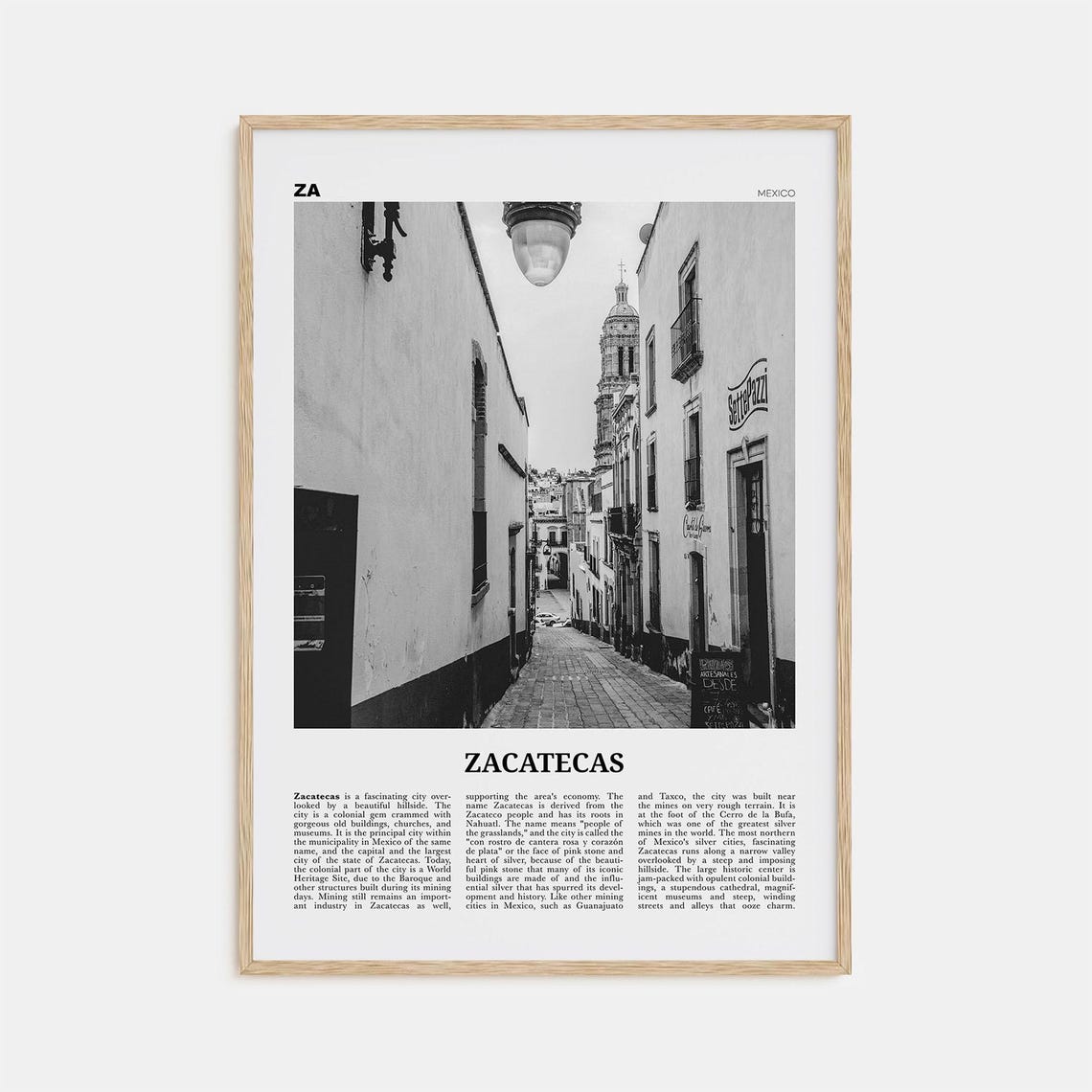 Zacatecas Black and White Travel Poster, Mexico