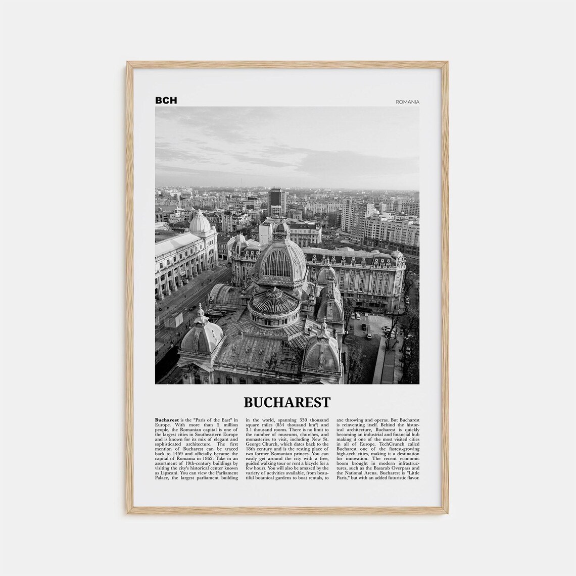 Bucharest Black and White No. 2, Romania Travel Poster