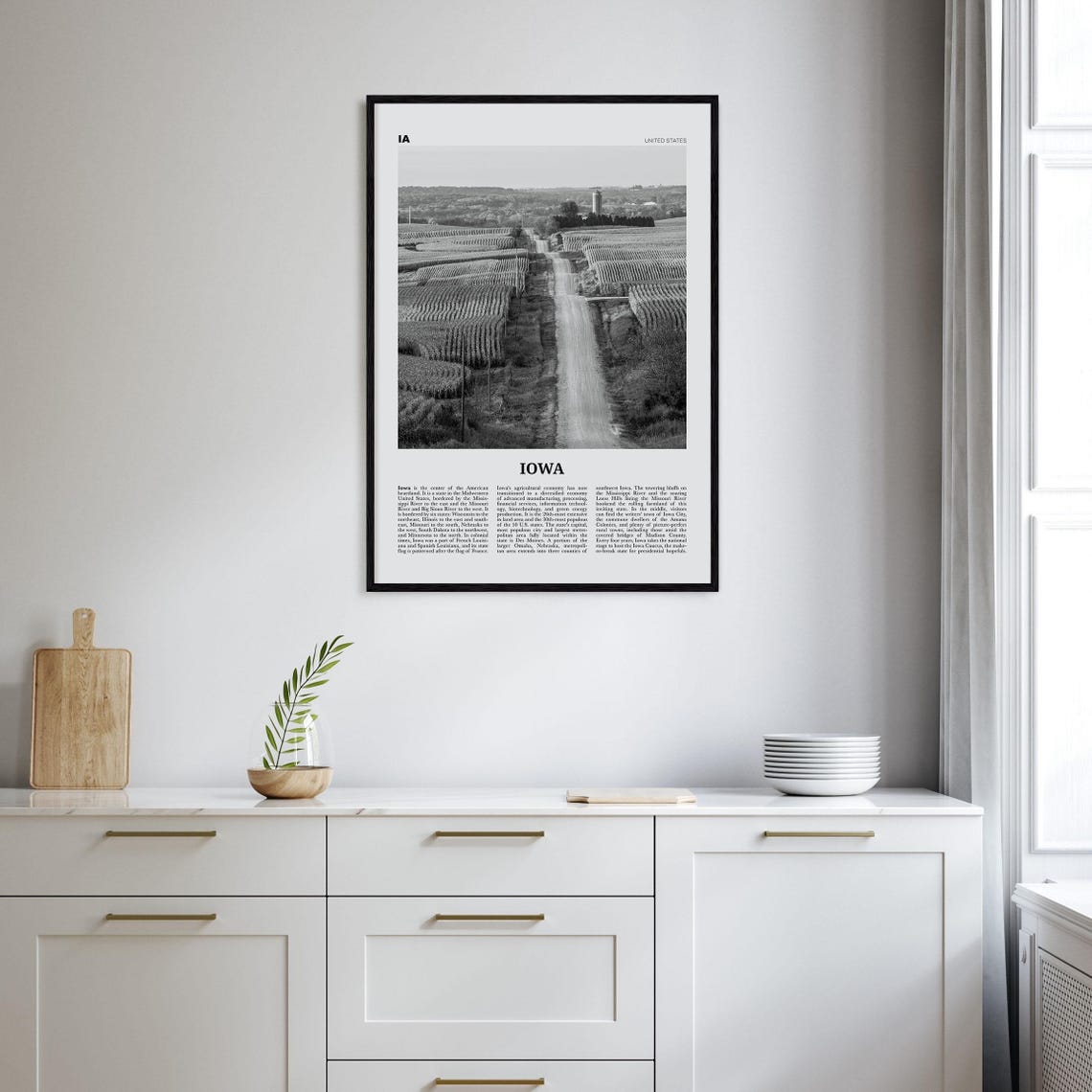 Iowa Black and White No. 1 Wall Map Art Print - Image 2