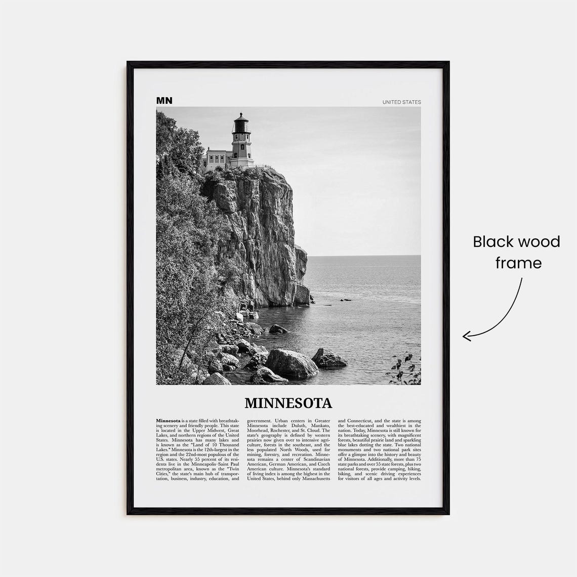 Minnesota Black and White Travel Poster, United States - Image 3