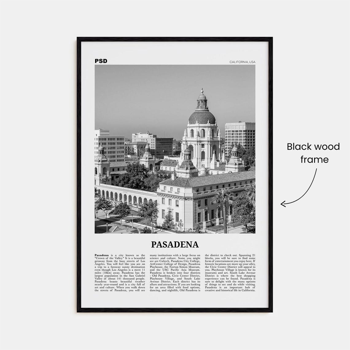 Pasadena Black and White Travel Poster, California - Image 3