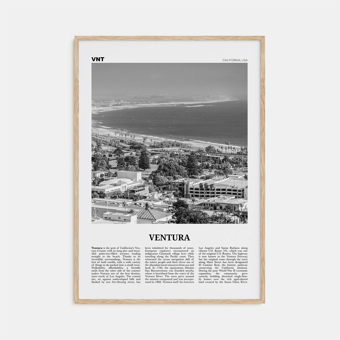 Ventura Black and White Travel Poster, California