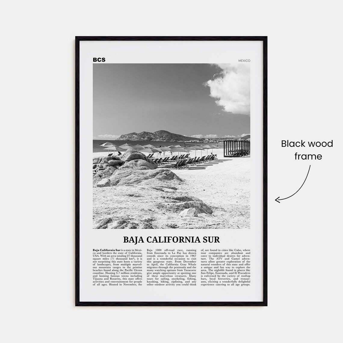 Baja California Sur, Black And White Travel Poster - Image 3
