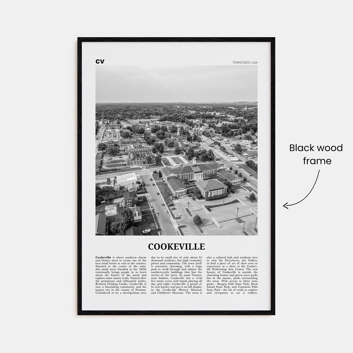Cookeville Black and White Map Art Print, Tennessee - Image 3