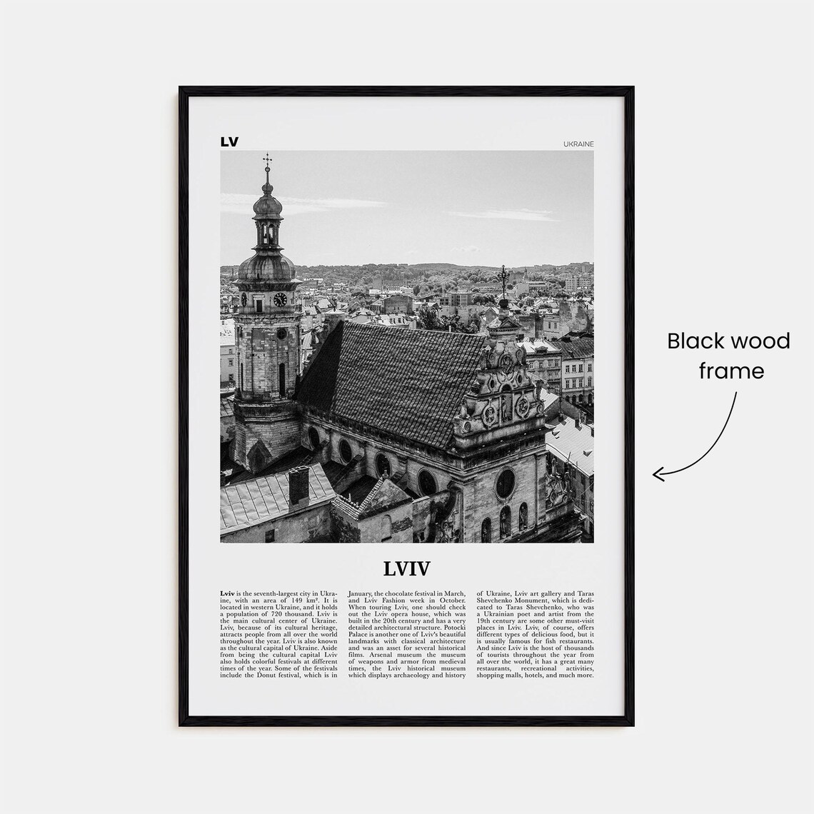 Lviv Black and White Art Print, Ukraine Travel Map - Image 3