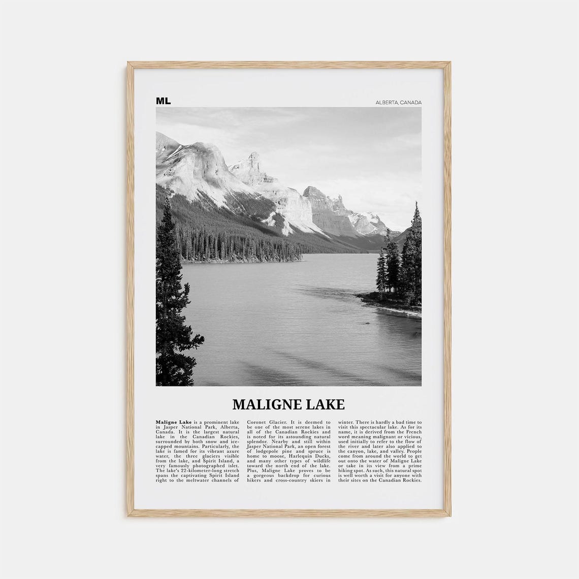 Maligne Lake Print Black And White Maligne Lake Wall Art Maligne Lake Poster Maligne Lake Photo Maligne Lake Dcor Maligne Lake Map