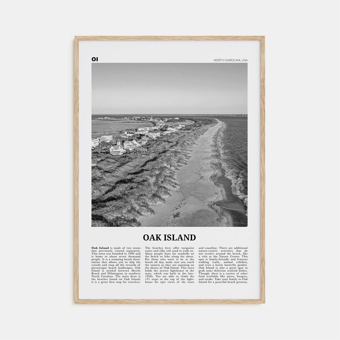 Oak Island Black And White Travel Poster