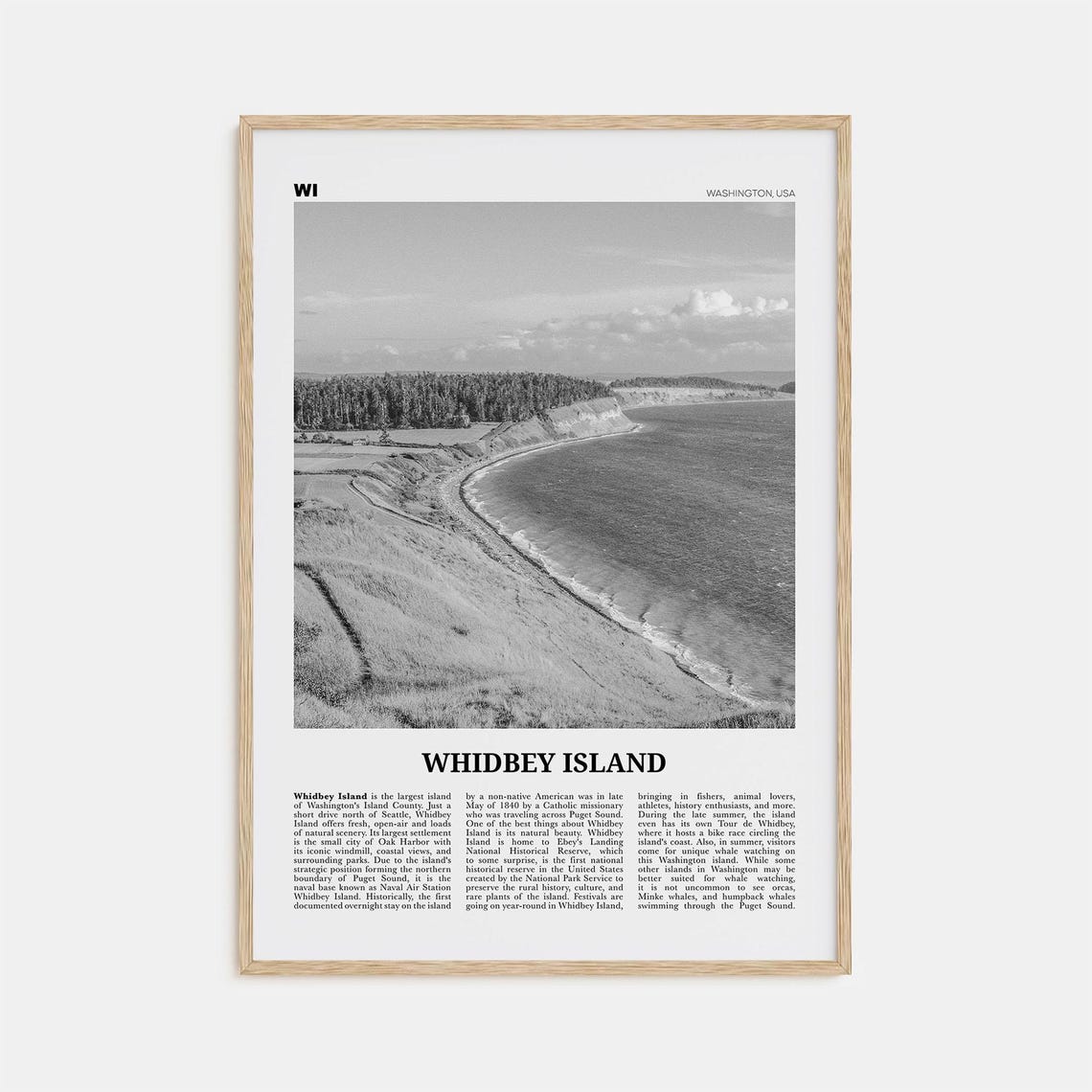Whidbey Island Black and White Travel Poster, Washington