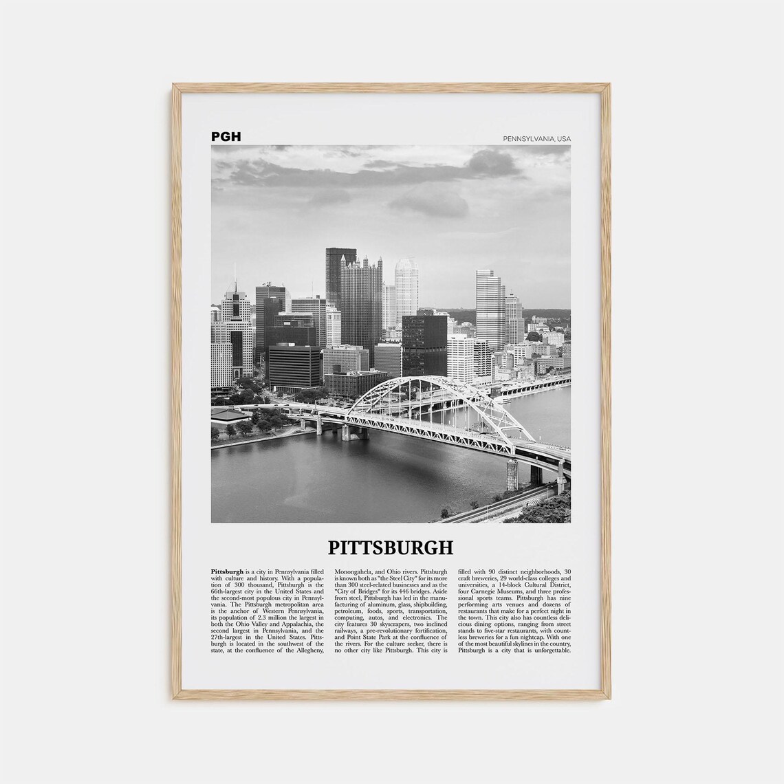 Pittsburgh Black and White Travel Poster, Pennsylvania
