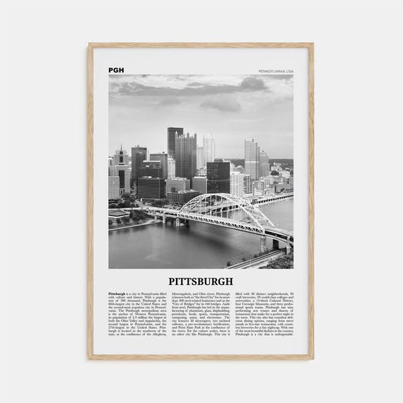 Pittsburgh Black and White Travel Poster, Pennsylvania