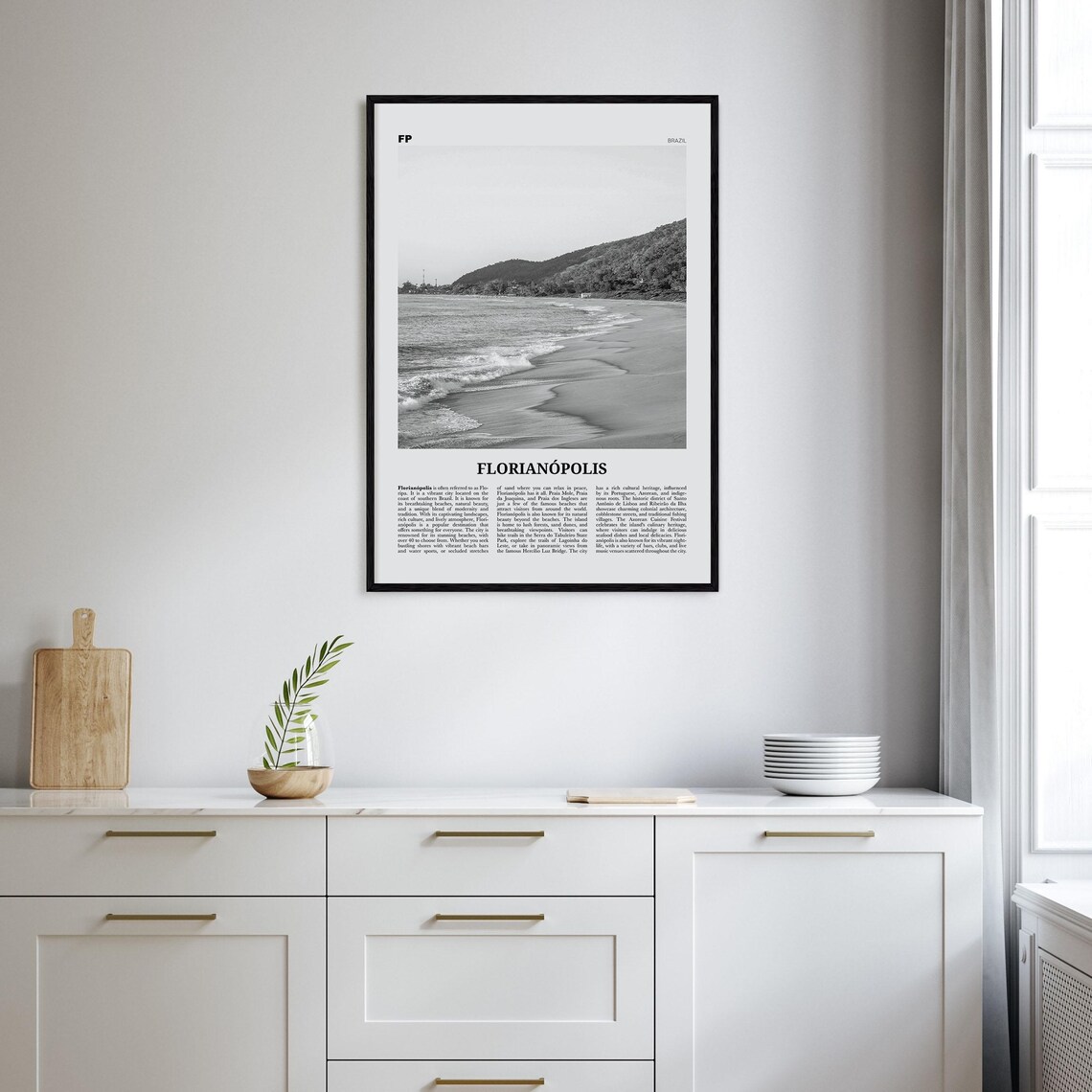 Florianopolis Beach Ocean Waves Black And White Brazil Poster - Image 2
