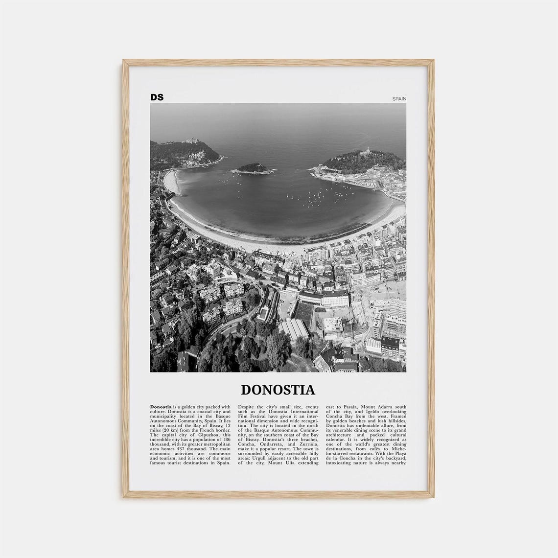 Donostia Black and White Travel Poster, San Sebastian