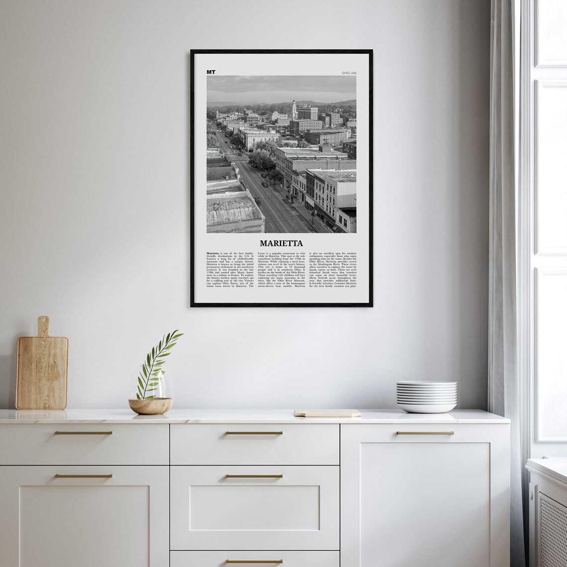 Marietta Ohio Map, Black and White Travel Poster - Image 2