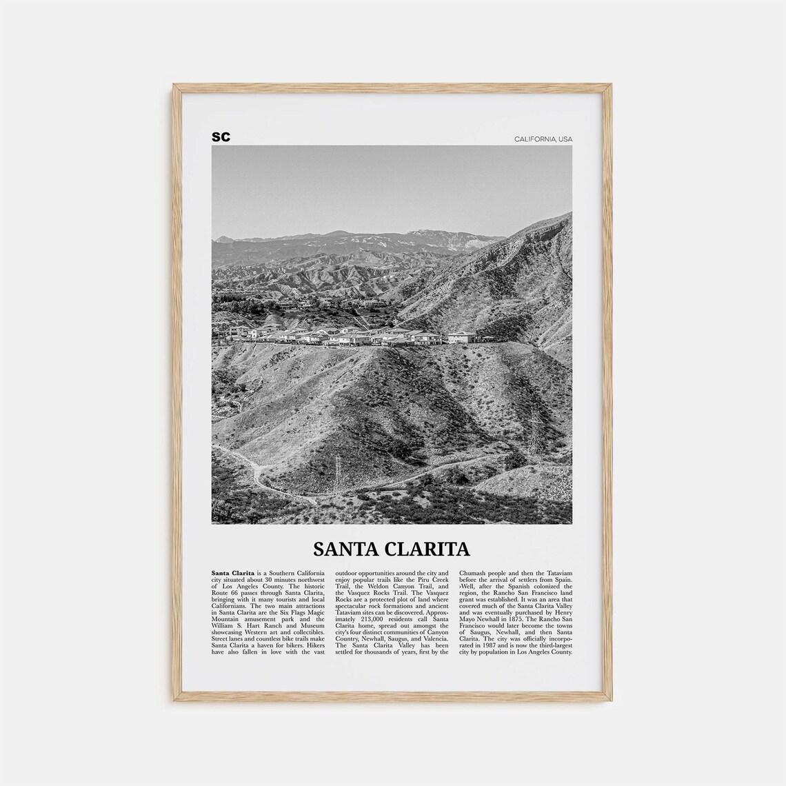 Santa Clarita, California Black And White Travel Poster