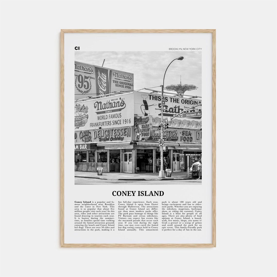Coney Island Black and White Art Print, Brooklyn