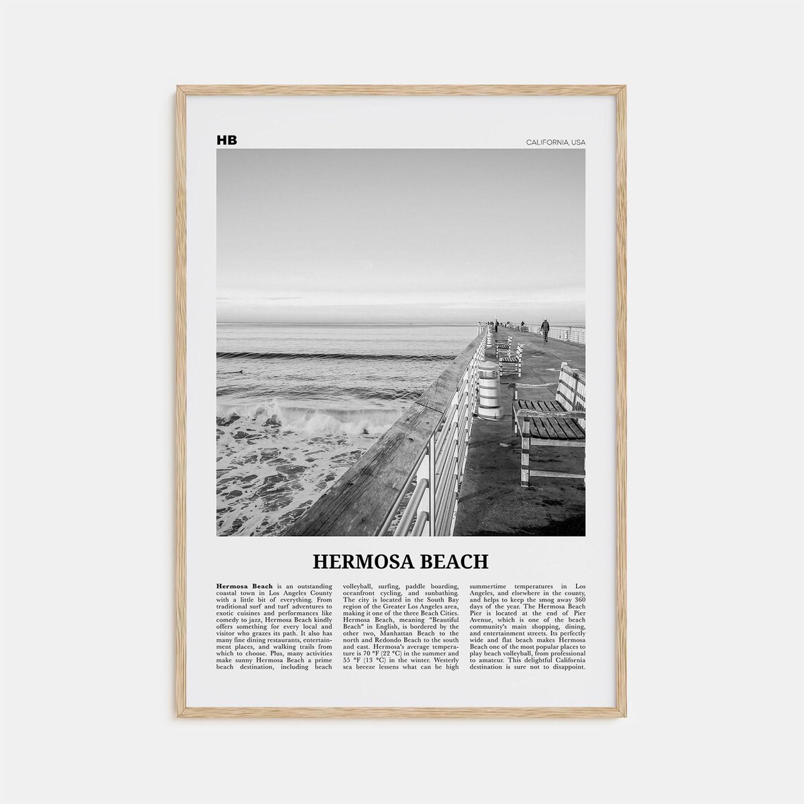 Hermosa Beach Black and White Travel Poster No. 2