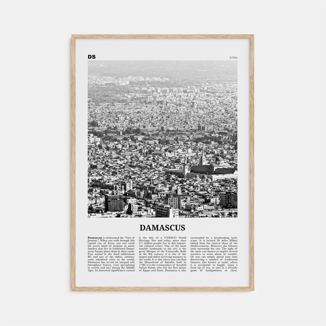Damascus Black and White Travel Poster, Syria