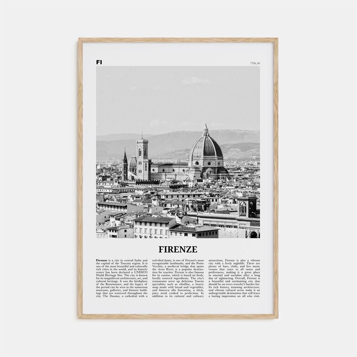 Firenze Black and White Map Travel Poster