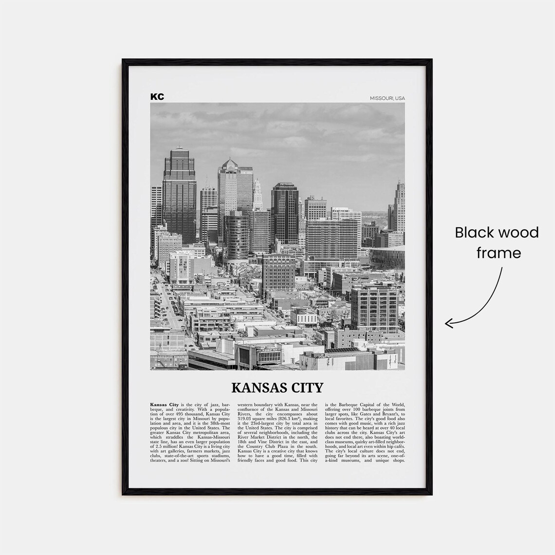 Kansas City Black And White Travel Poster Print - Image 3