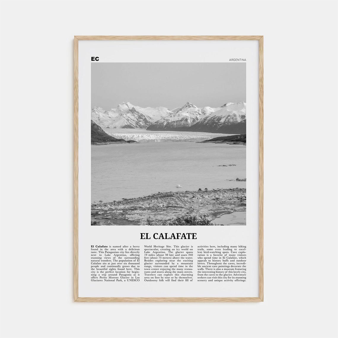 El Calafate Black and White Travel Poster