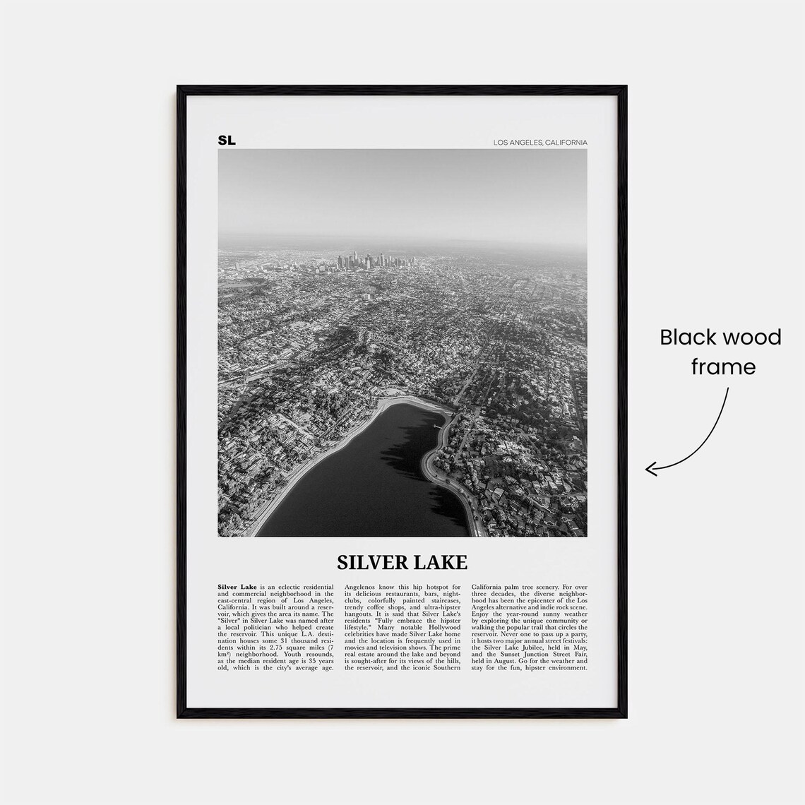 Silver Lake Black and White Los Angeles Travel Poster - Image 3