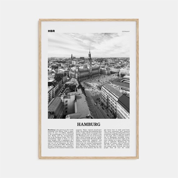 Hamburg Black and White Travel Poster, Germany