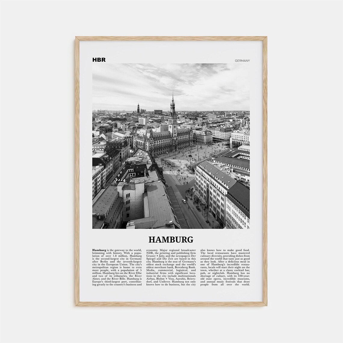Hamburg Black and White Travel Poster, Germany