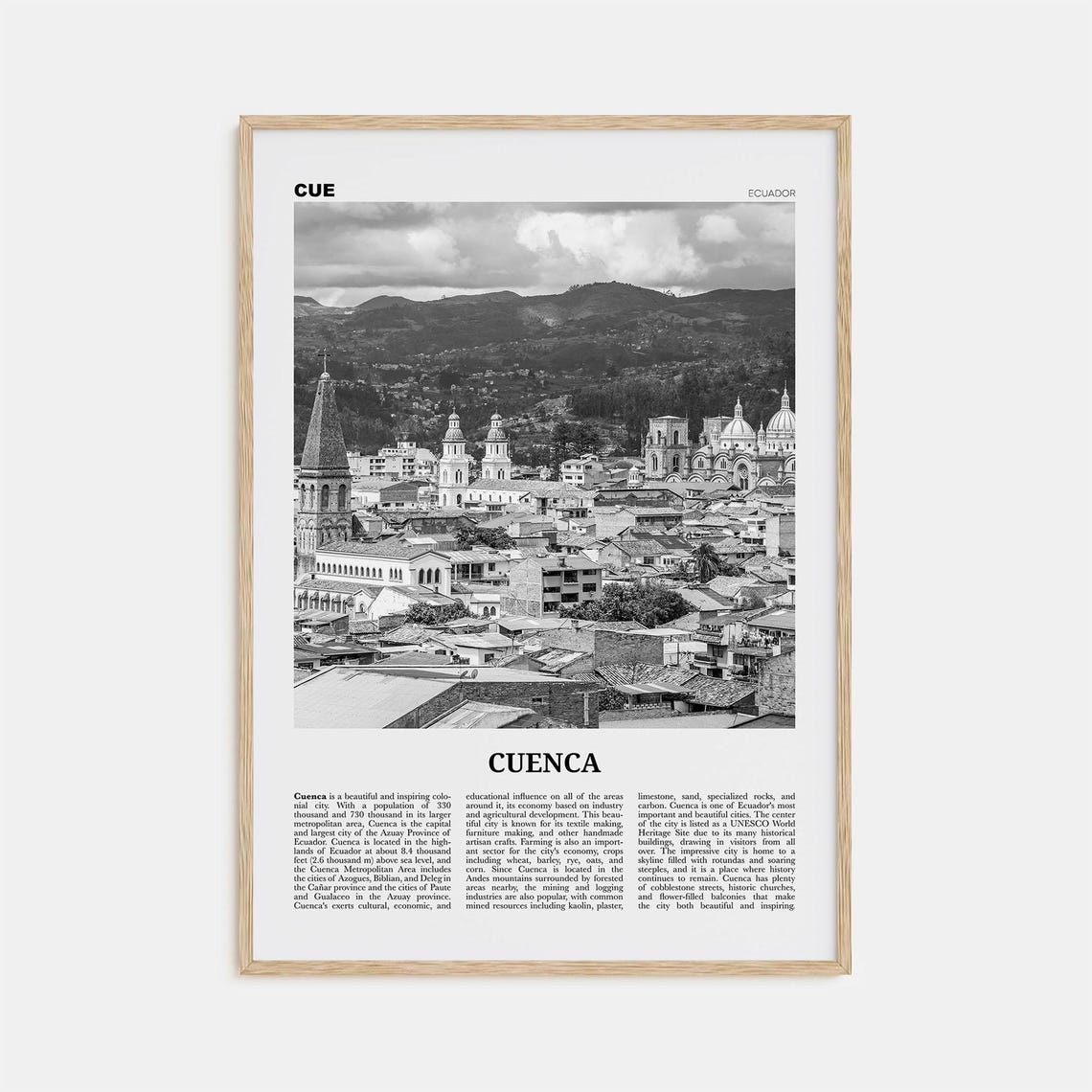 Cuenca Black and White Ecuador Travel Poster