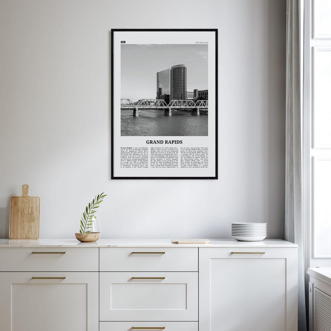Grand Rapids Black And White Michigan Travel Poster - Image 2