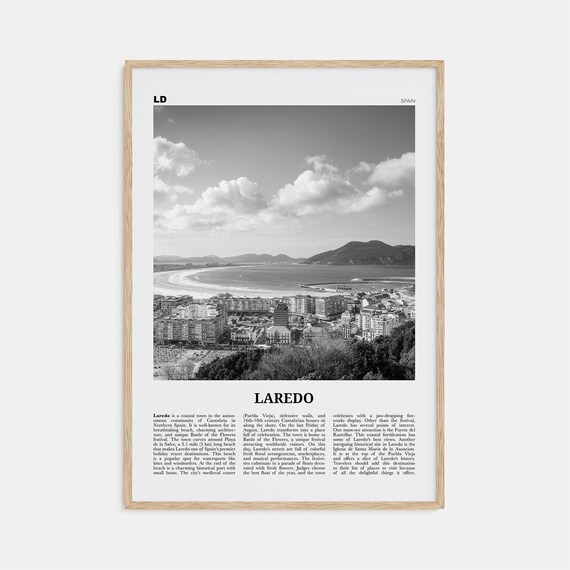 Laredo, Spain Black and White Map Travel Poster