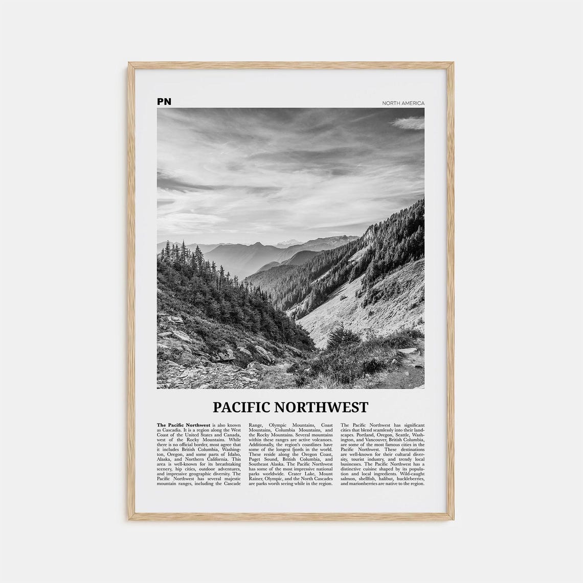 Pacific Northwest Black and White Travel Poster