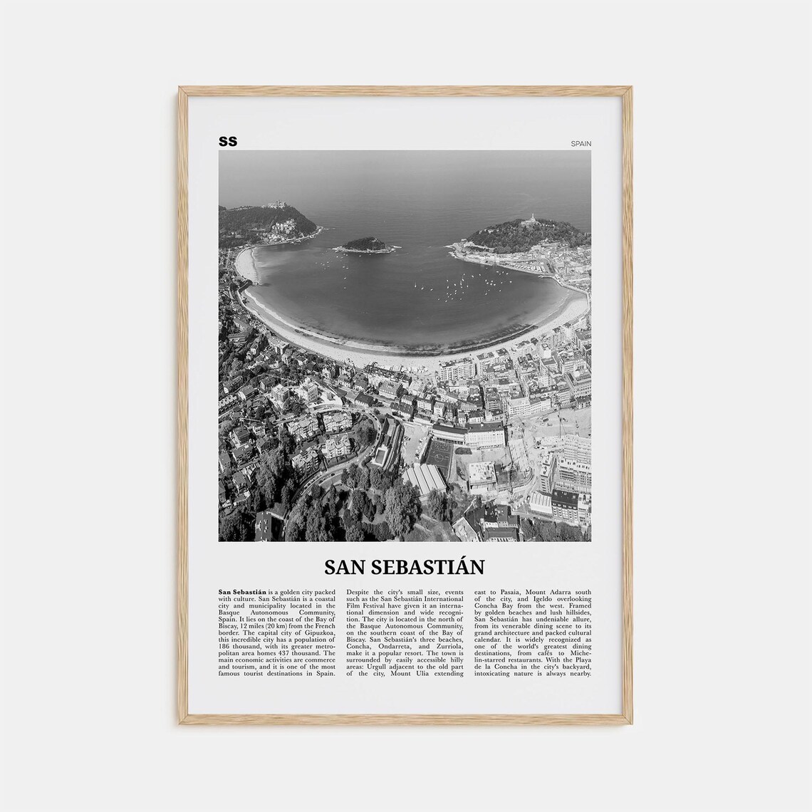 San Sebastian Black and White Travel Poster, Spain
