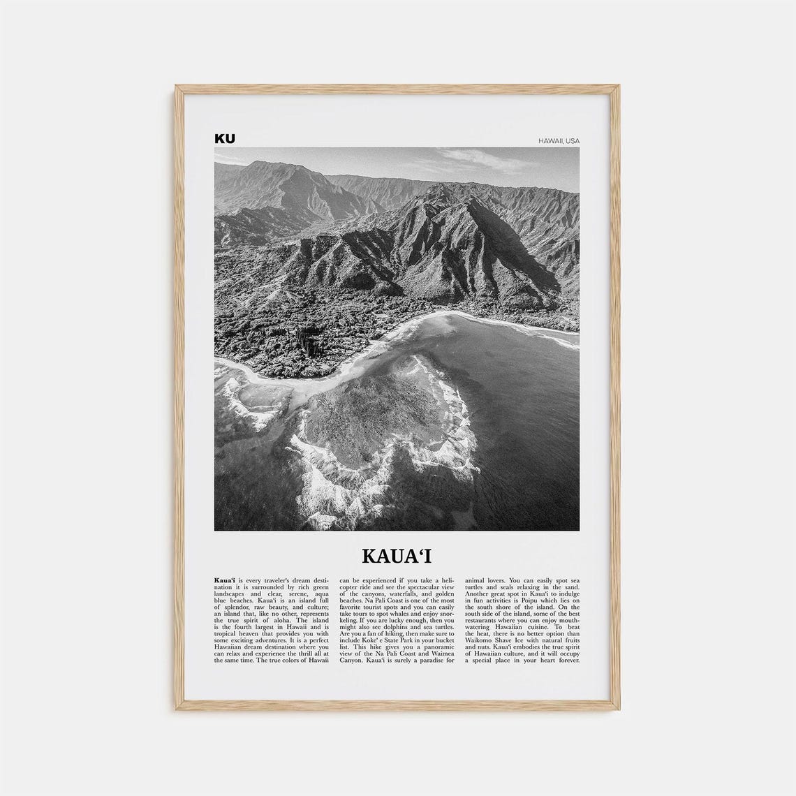 Kauai Black and White Travel Poster No. 1