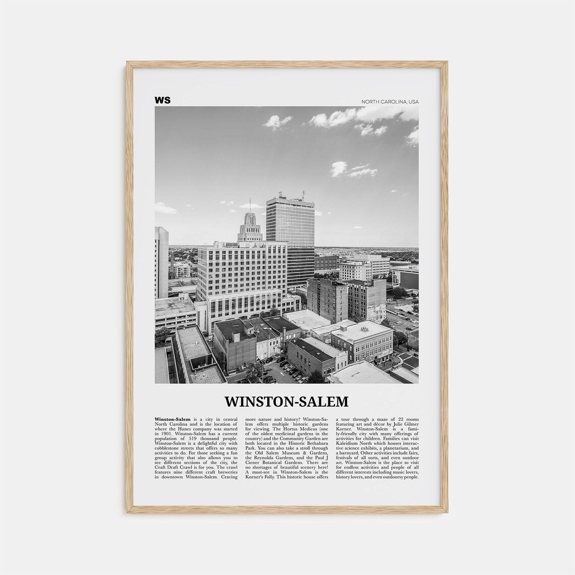 Winston Salem Black and White Travel Poster, North Carolina