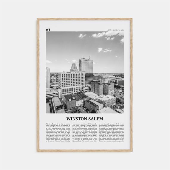 Winston Salem Black and White Travel Poster, North Carolina
