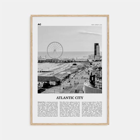 Atlantic City Black And White Travel Art Print