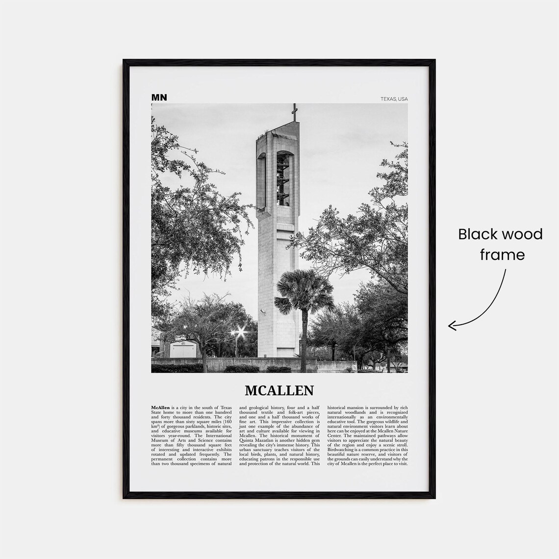 McAllen Black and White Map Art Print, Texas USA - Image 3