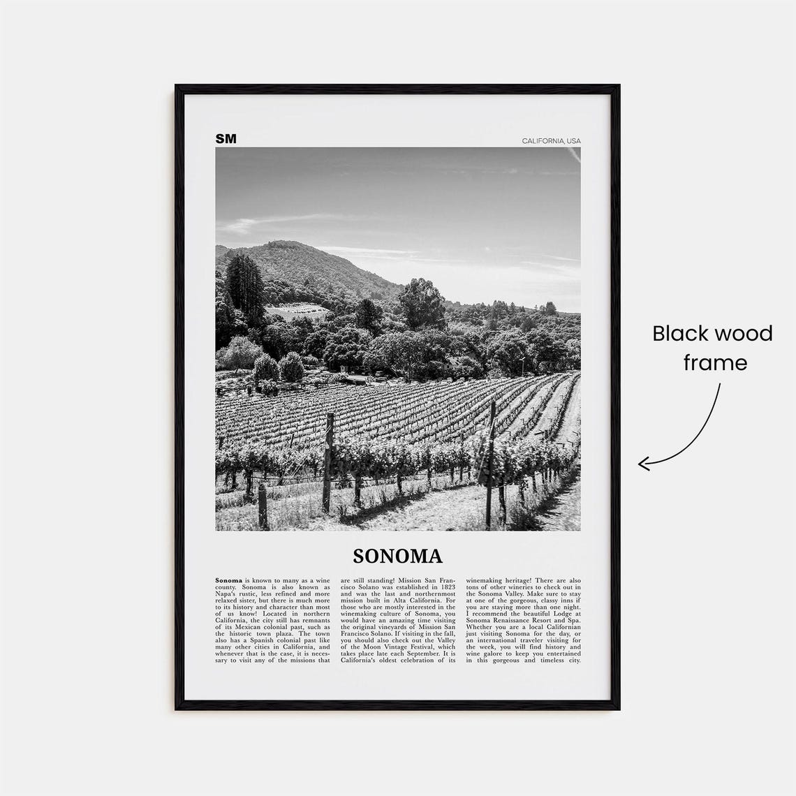 Sonoma Black and White Travel Poster, California - Image 3