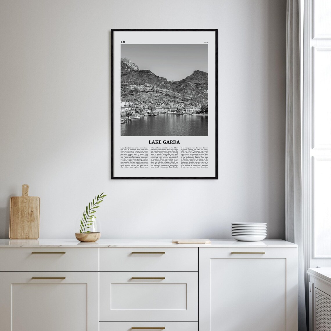 Lake Garda Black and White Map Art Print, Italy - Image 2