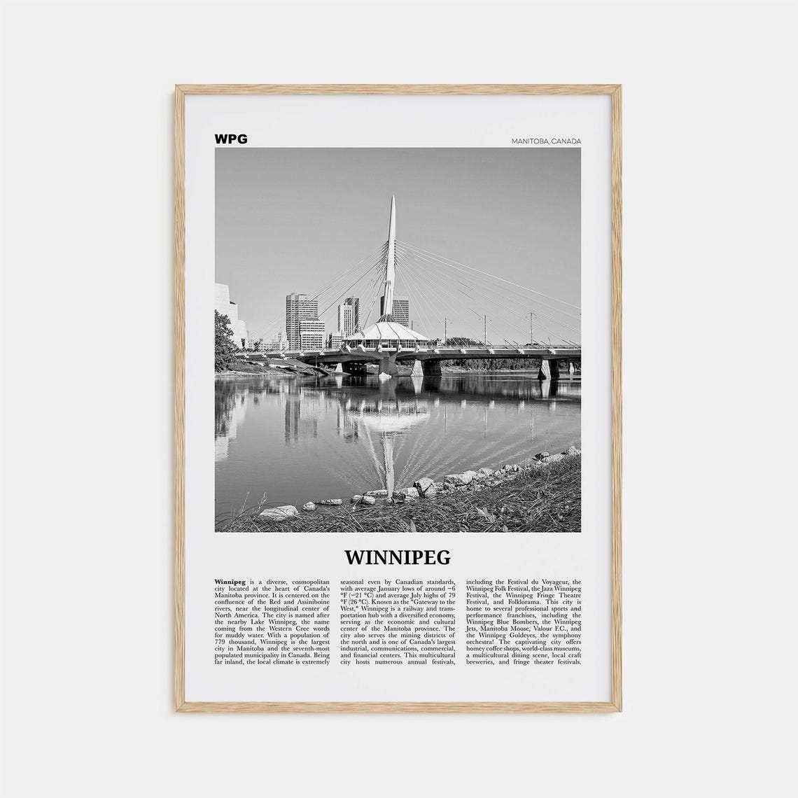 Winnipeg Black And White Travel Poster, Manitoba