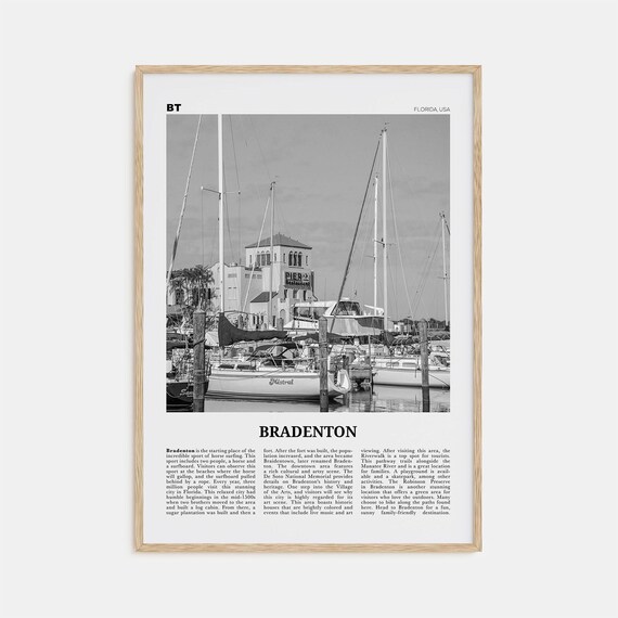 Bradenton Black and White Travel Poster, Florida Map