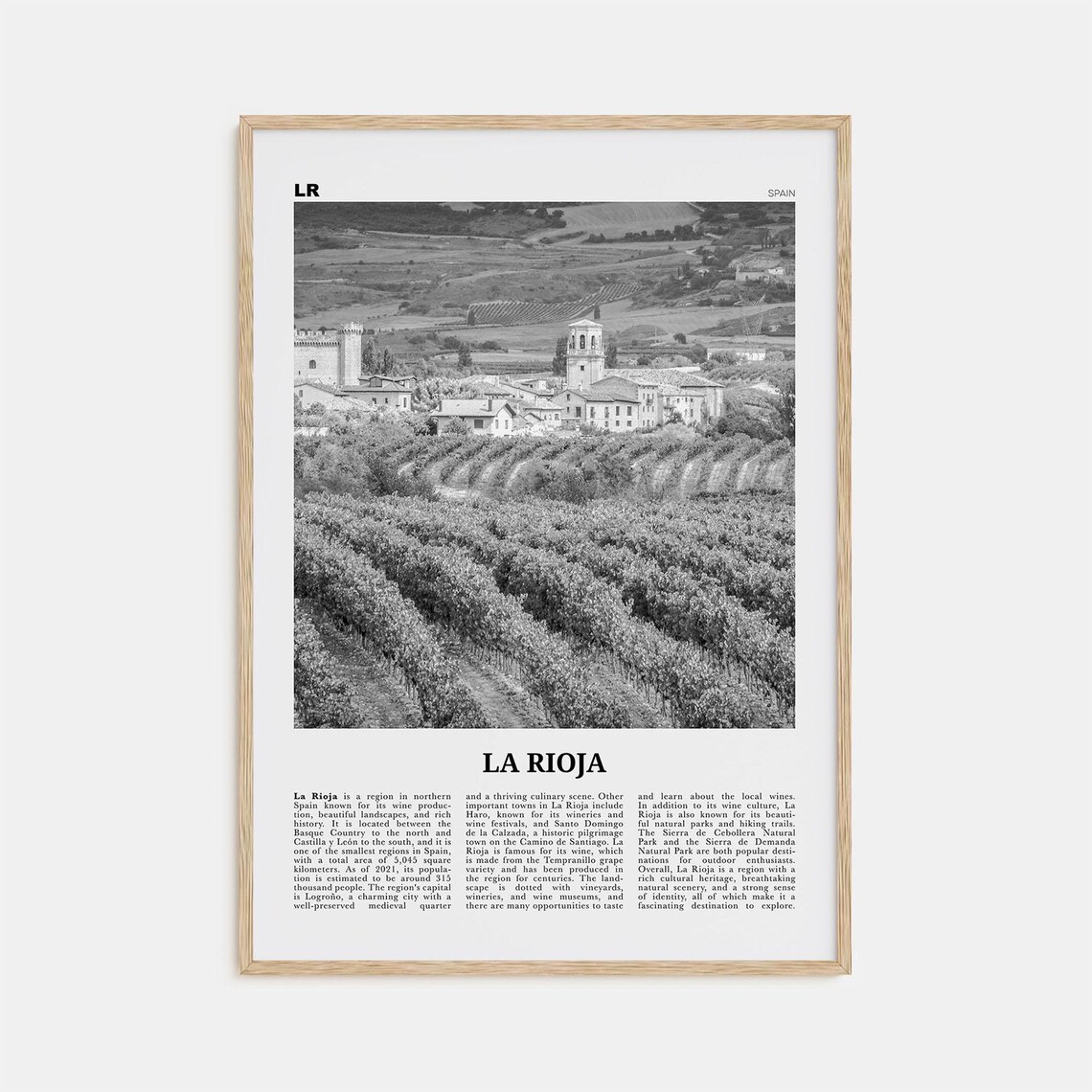 La Rioja Black and White Travel Poster, Spain