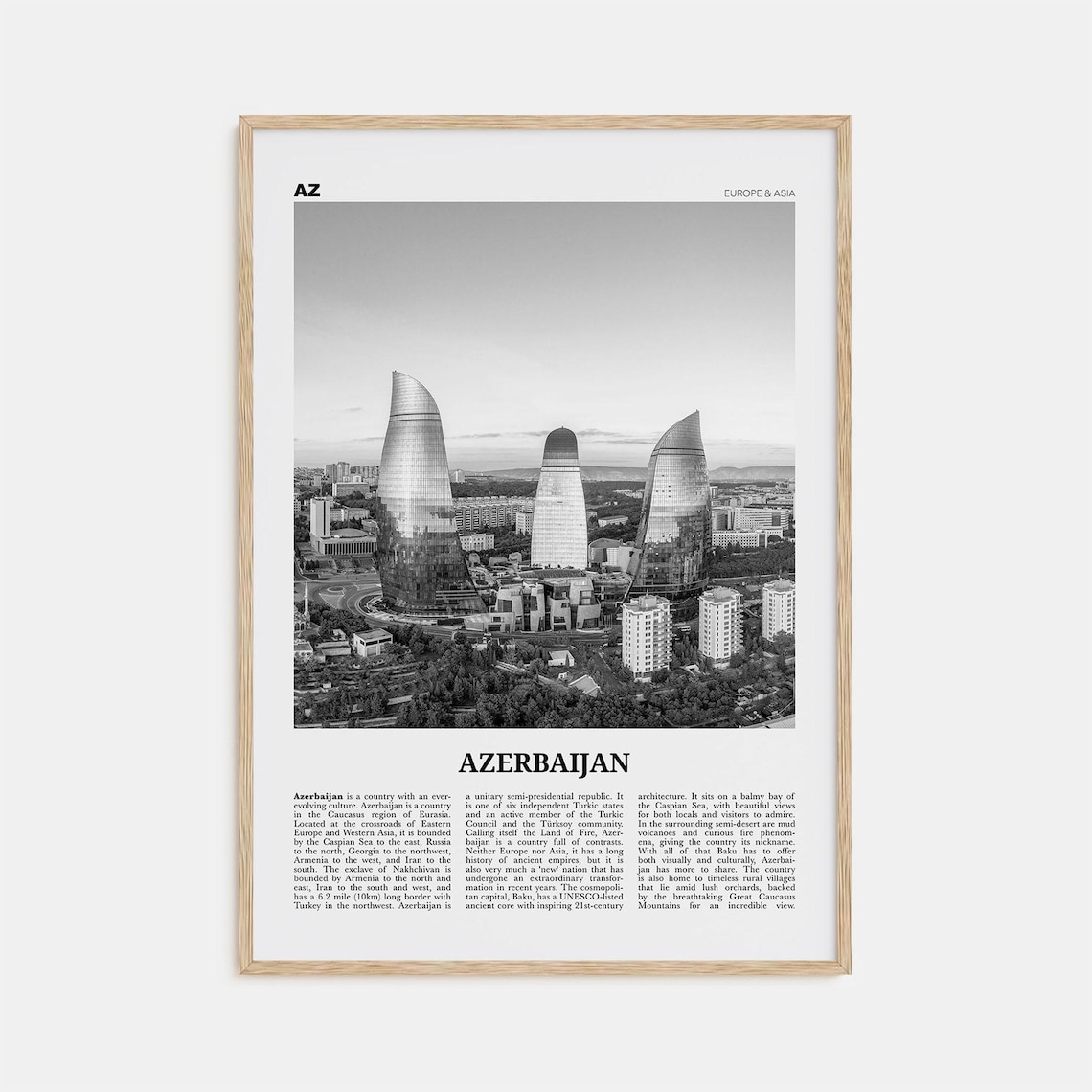 Azerbaijan Black And White Travel Poster, Baku