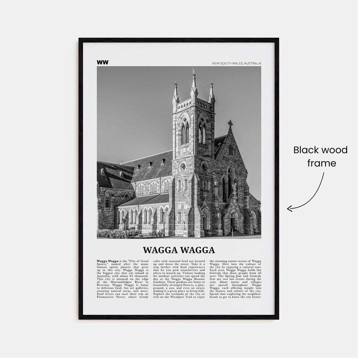 Wagga Wagga Print Black And White Wagga Wagga Wall Art Wagga Wagga Poster Wagga Wagga Photo Wagga Wagga Wall Dcor Australia - Image 3
