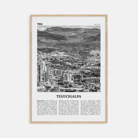 Tegucigalpa Black and White Travel Poster, Honduras