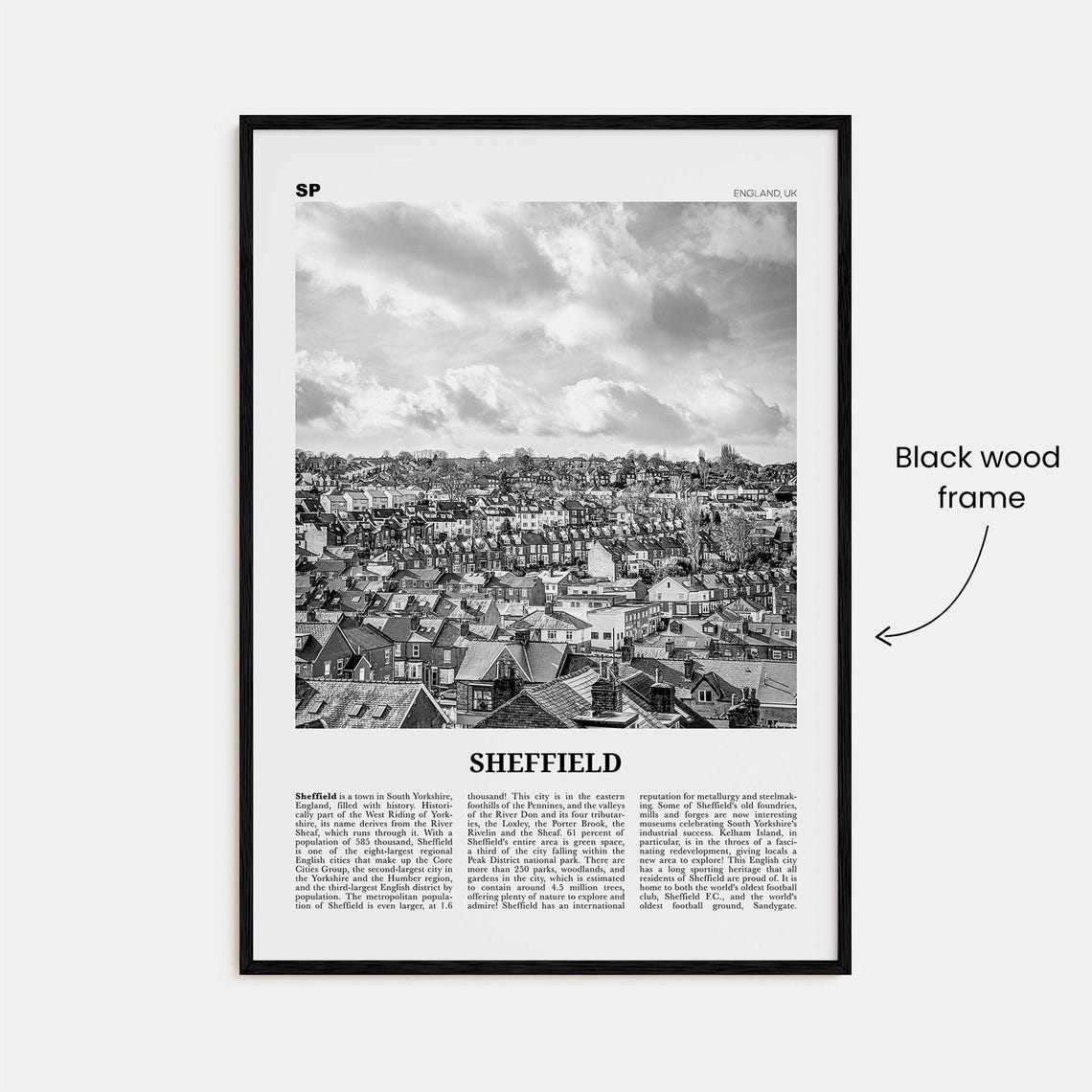Sheffield Black and White Travel Poster, Yorkshire - Image 3