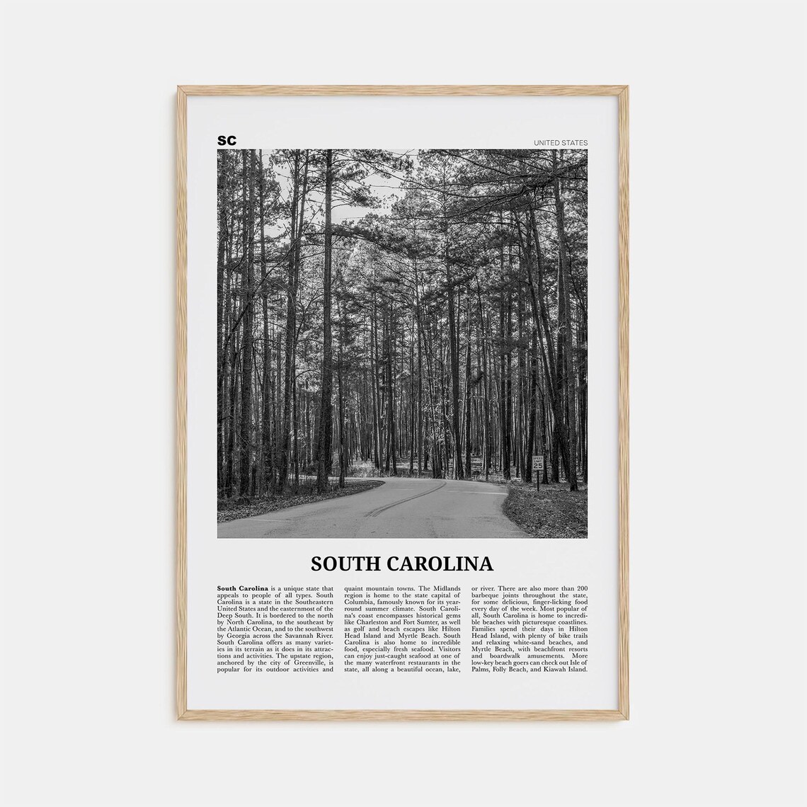South Carolina Black And White Poster, USA Photo