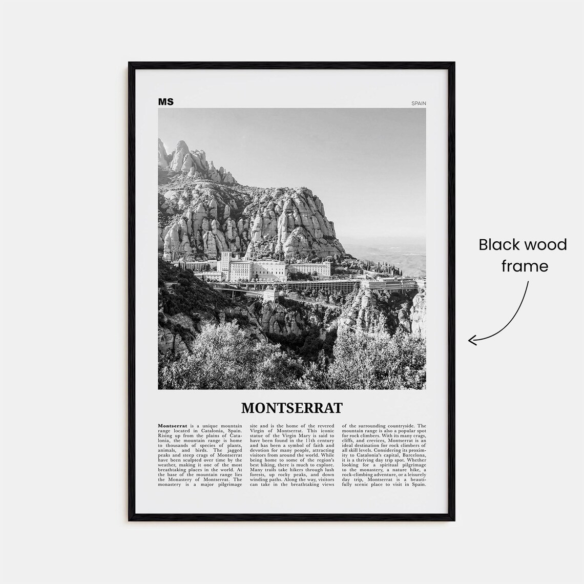 Montserrat Black And White, Spain Travel Poster - Image 3